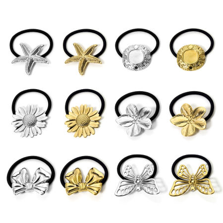 304 Stainless Steel Ponytail Holder Hair Ties Band Scrunchies Flower Bowknot 5cm Dia.