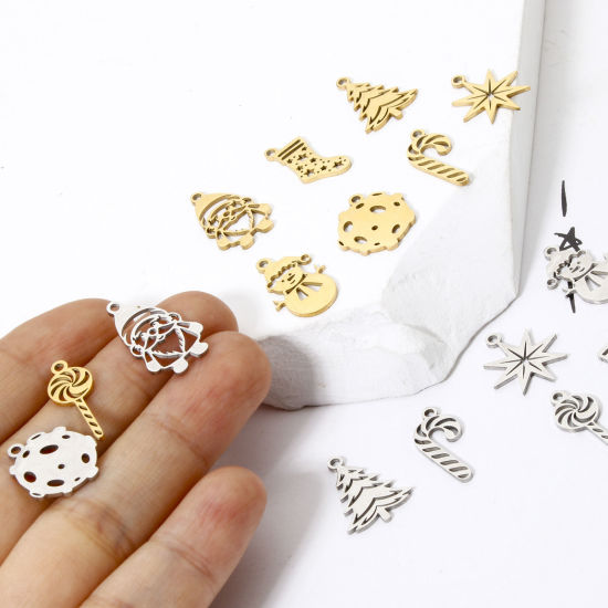 Picture of 3 PCs 304 Stainless Steel Christmas Charms Hollow