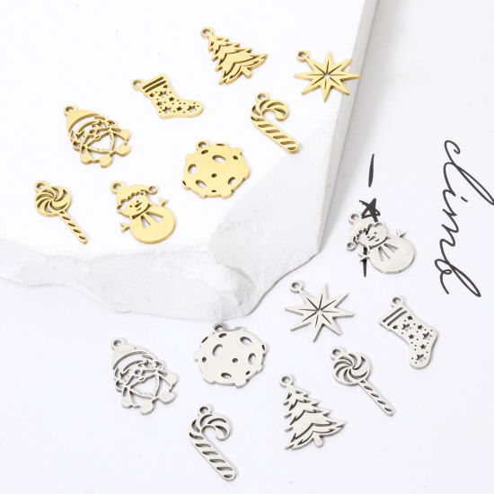 Picture of 3 PCs 304 Stainless Steel Christmas Charms Hollow