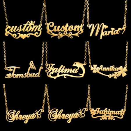 304 Stainless Steel Customized Name Necklace Personalized Letter Charm Pendant Gold Plated 45cm(17.7") long