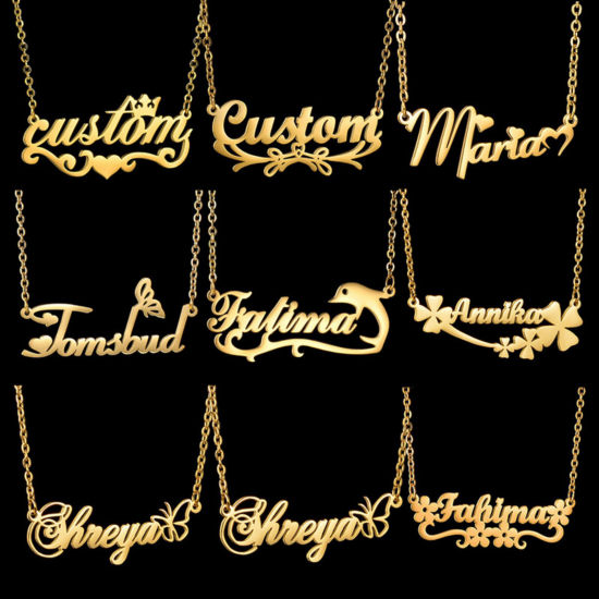 Image de 1 Piece 304 Stainless Steel Customized Name Necklace Personalized Letter Charm Pendant Gold Plated 45cm(17.7") long