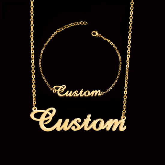 Image de 1 Piece 304 Stainless Steel Customized Name Necklace Personalized Letter Charm Pendant Gold Plated 45cm(17.7") long