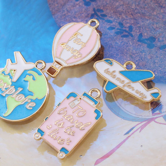 Picture of Zinc Based Alloy Travel Charms Gold Plated Multicolor Enamel