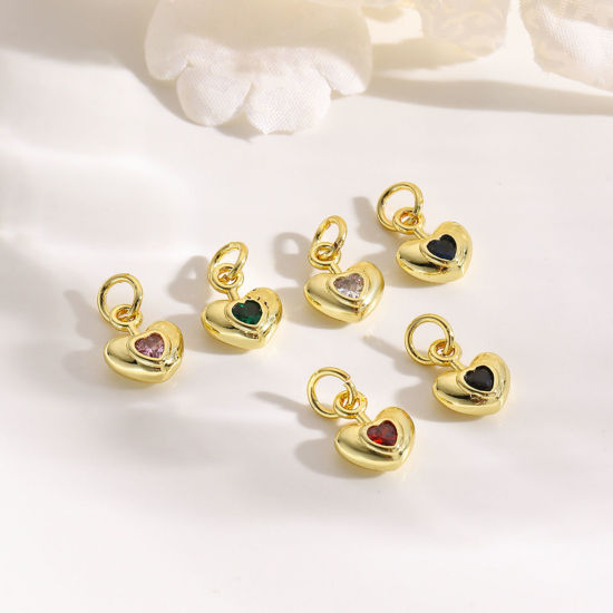 Picture of Brass Valentine's Day Charms 18K Gold Plated Heart 13mm x 8mm