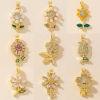 Picture of Brass Charm Pendant 18K Gold Plated Flower Micro Pave Clear Cubic Zirconia