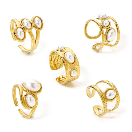 1 Unidad Enchapado al Vacío Ecológico 304 Acero Inoxidable Abierto Ajustable Anillos Chapado en Oro de 18K Óvalo Acrílico Imitación de Perla