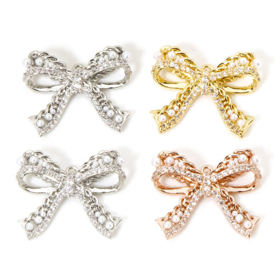 Picture of Brass Clothes Charms Multicolor Bowknot Micro Pave Clear Cubic Zirconia 21mm x 17mm