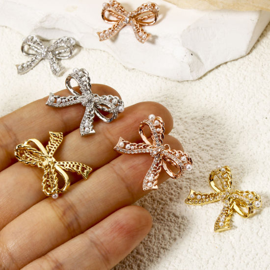 Picture of Brass Clothes Charms Multicolor Bowknot Micro Pave Clear Cubic Zirconia 21mm x 17mm