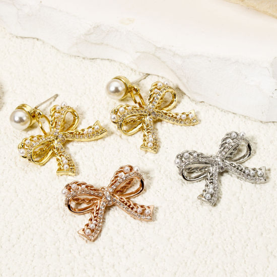 Picture of Brass Clothes Charms Multicolor Bowknot Micro Pave Clear Cubic Zirconia 21mm x 17mm