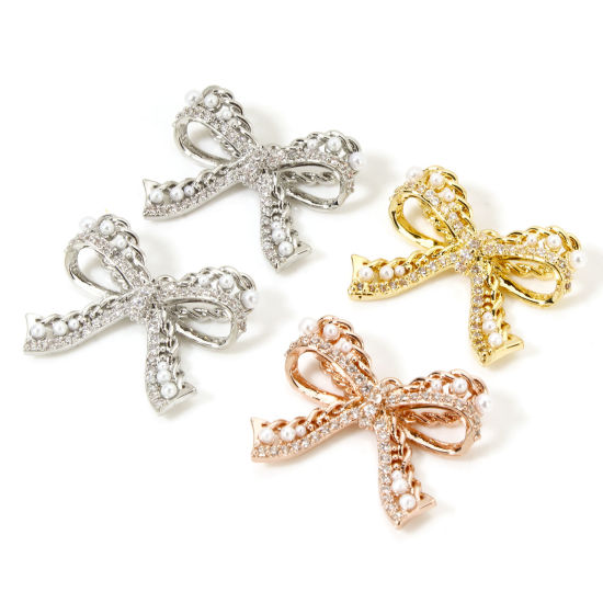 Picture of 1 Piece Brass Clothes Charms Multicolor Bowknot Micro Pave Clear Cubic Zirconia 21mm x 17mm