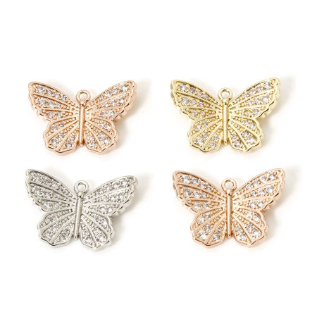 Immagine di 1 Pz Ottone Insetto Ciondoli All'Ingrosso Multicolore Farfalla Micro Spianare Trasparente Cubic Zirconiae 20mm x 13.5mm