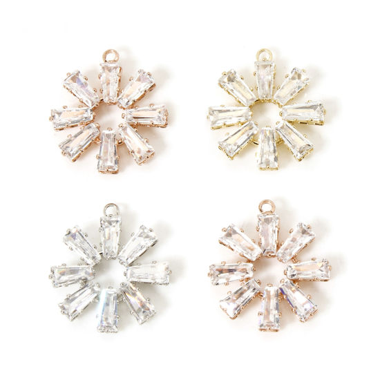 Picture of 1 Piece Brass Charms Multicolor Flower Clear Cubic Zirconia 19mm x 17mm