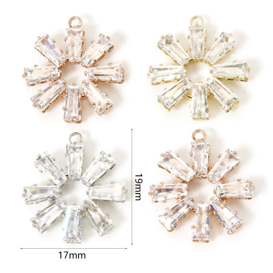 Picture of 1 Piece Brass Charms Multicolor Flower Clear Cubic Zirconia 19mm x 17mm