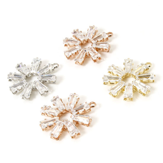 Picture of 1 Piece Brass Charms Multicolor Flower Clear Cubic Zirconia 19mm x 17mm