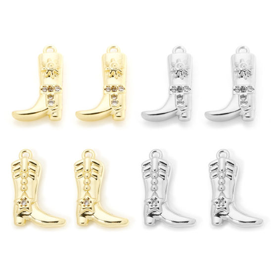 Picture of 2 PCs Brass West Cowboy Charms Multicolor Boots Clear Cubic Zirconia