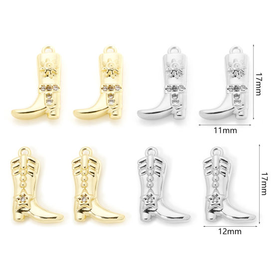 Picture of 2 PCs Brass West Cowboy Charms Multicolor Boots Clear Cubic Zirconia