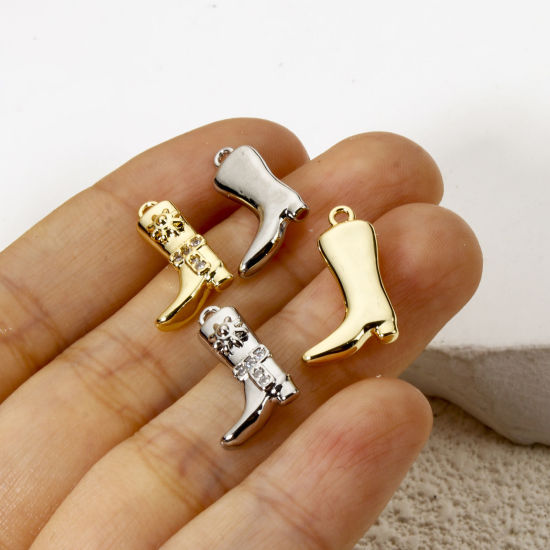 Picture of 2 PCs Brass West Cowboy Charms Multicolor Boots Clear Cubic Zirconia