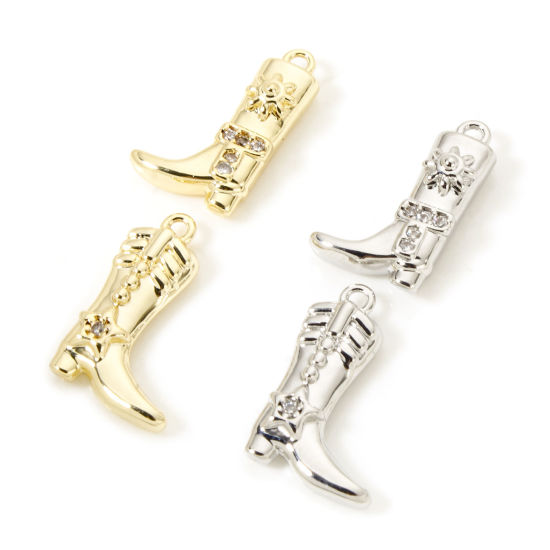 Picture of 2 PCs Brass West Cowboy Charms Multicolor Boots Clear Cubic Zirconia