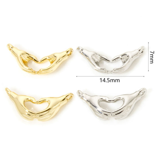 Picture of 2 PCs Brass Connectors Charms Pendants Hand Sign Gesture Heart Multicolor 3D 14.5mm x 7mm