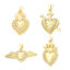 Picture of 2 PCs Brass Religious Pendants Real Gold Plated Ex Voto Heart Micro Pave Clear Cubic Zirconia