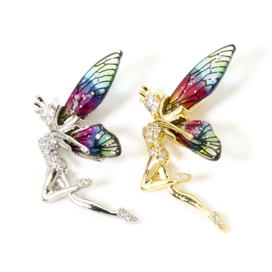 Picture of 1 Piece Brass & Resin Fairy Tale Collection Pendants Multicolor Fairy Wing 3.6cm x 2.4cm