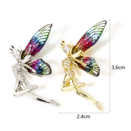 Picture of 1 Piece Brass & Resin Fairy Tale Collection Pendants Multicolor Fairy Wing 3.6cm x 2.4cm