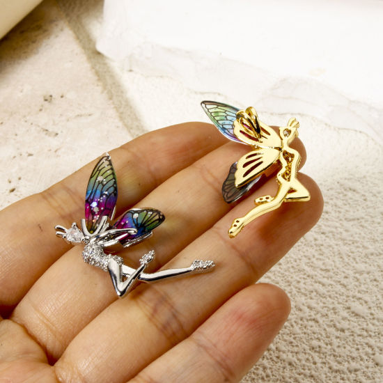 Picture of 1 Piece Brass & Resin Fairy Tale Collection Pendants Multicolor Fairy Wing 3.6cm x 2.4cm