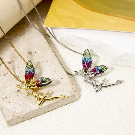 Picture of 1 Piece Brass & Resin Fairy Tale Collection Pendants Multicolor Fairy Wing 3.6cm x 2.4cm