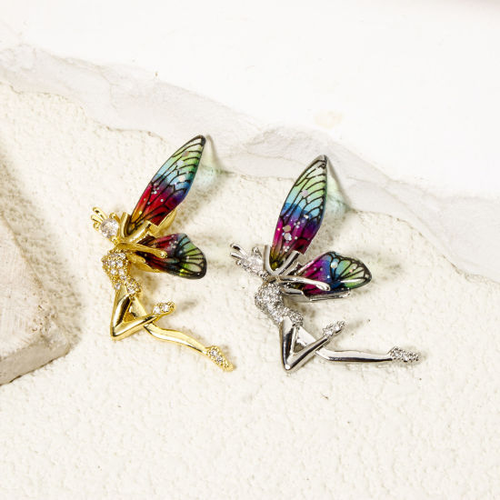 Picture of 1 Piece Brass & Resin Fairy Tale Collection Pendants Multicolor Fairy Wing 3.6cm x 2.4cm