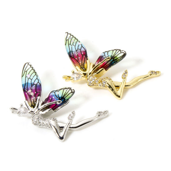 Picture of 1 Piece Brass & Resin Fairy Tale Collection Pendants Multicolor Fairy Wing 3.6cm x 2.4cm