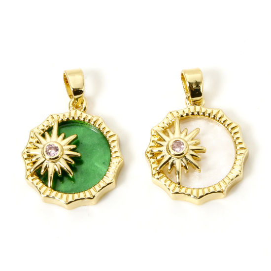 Picture of 2 PCs Brass Galaxy Charm Pendant 18K Gold Plated Sun Star With Resin Cabochons 21mm x 15mm