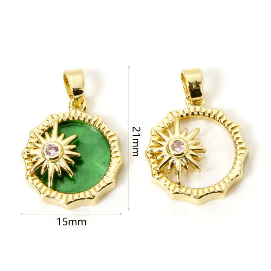 Picture of 2 PCs Brass Galaxy Charm Pendant 18K Gold Plated Sun Star With Resin Cabochons 21mm x 15mm