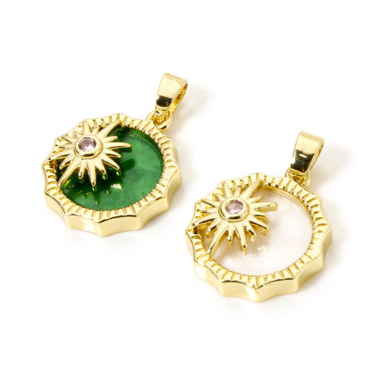 Picture of 2 PCs Brass Galaxy Charm Pendant 18K Gold Plated Sun Star With Resin Cabochons 21mm x 15mm