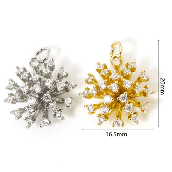 Picture of 1 Piece Brass Micro Pave Charms Multicolor Fireworks Clear Cubic Zirconia 20mm x 16.5mm