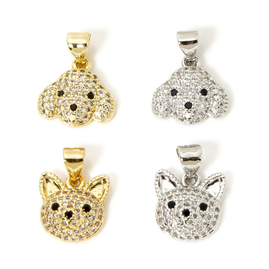 Picture of 1 Piece Brass Micro Pave Charm Pendant Multicolor Cat Animal Dog Clear Cubic Zirconia