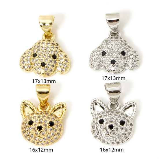 Picture of 1 Piece Brass Micro Pave Charm Pendant Multicolor Cat Animal Dog Clear Cubic Zirconia