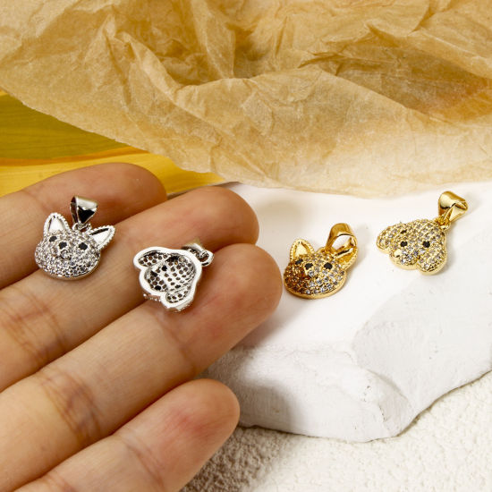 Picture of 1 Piece Brass Micro Pave Charm Pendant Multicolor Cat Animal Dog Clear Cubic Zirconia