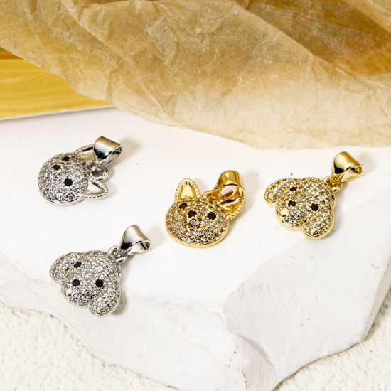 Picture of 1 Piece Brass Micro Pave Charm Pendant Multicolor Cat Animal Dog Clear Cubic Zirconia