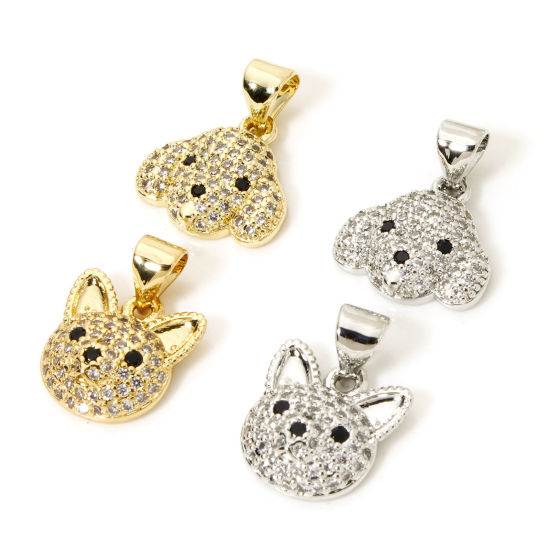 Picture of 1 Piece Brass Micro Pave Charm Pendant Multicolor Cat Animal Dog Clear Cubic Zirconia