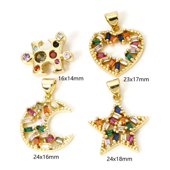 Bild von 1 Piece Brass Charms 18K Gold Plated Half Moon Heart Multicolour Cubic Zirconia