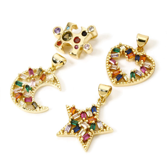 Bild von 1 Piece Brass Charms 18K Gold Plated Half Moon Heart Multicolour Cubic Zirconia