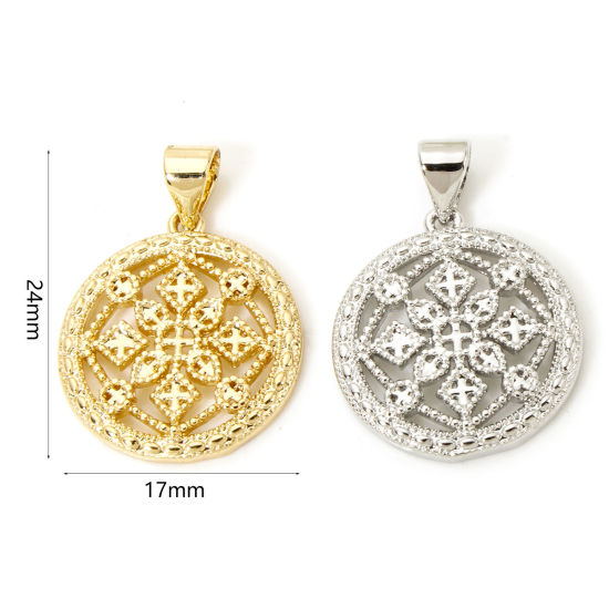 Image de 1 Pièce Pendentif Breloque Style Royal en Laiton Rond Multicolore Fleurs Creuses