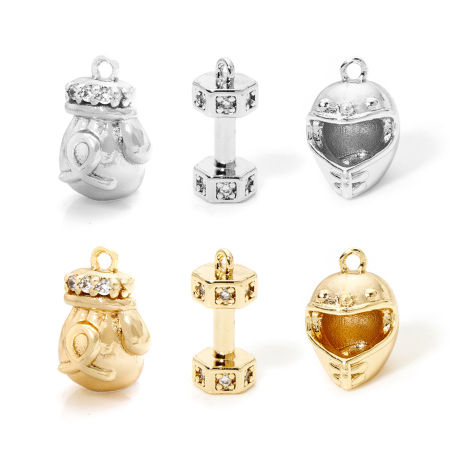 Eco-friendly Brass Fitness Charms Real Gold Plated Dumbbell 3D