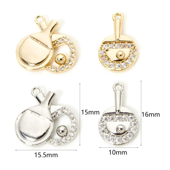 Imagen de 1 Unidad Respetuoso del Medio Ambiente Latón Colgantes Raqueta Oro Real Chapado ping-pong Micro Pave Claro Circón Artificial