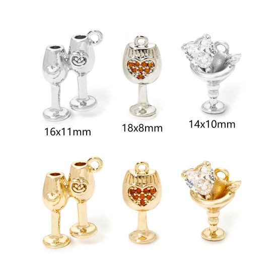 Picture of 2 PCs Eco-friendly Brass Charms Real Gold Plated Wine Glass 3D