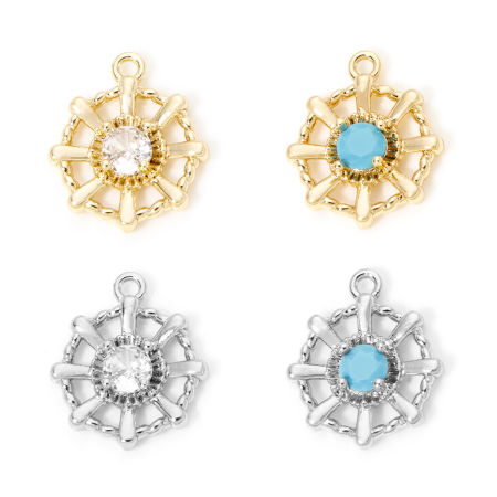 Eco-friendly Brass Charms Real Gold Plated Rudder Hollow 15mm x 13mm