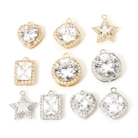 1 Pièce Breloques Géométrique en Laiton Respectueux de la Nature Plaqué Or Véritable Micro Pave à Zircone Cubique Clair à Strass Transparent