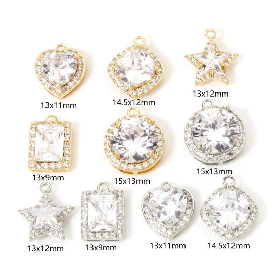 Picture of Eco-friendly Brass Geometric Charms Real Gold Plated Micro Pave Clear Cubic Zirconia Clear Rhinestone