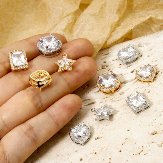 Picture of Eco-friendly Brass Geometric Charms Real Gold Plated Micro Pave Clear Cubic Zirconia Clear Rhinestone