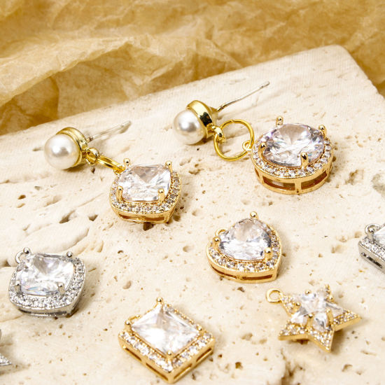 Picture of Eco-friendly Brass Geometric Charms Real Gold Plated Micro Pave Clear Cubic Zirconia Clear Rhinestone